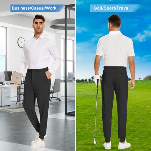 Men's Slim Fit Golf Joggers Pants with Belt Loops - 29 Inch Inseam, Black, Medium