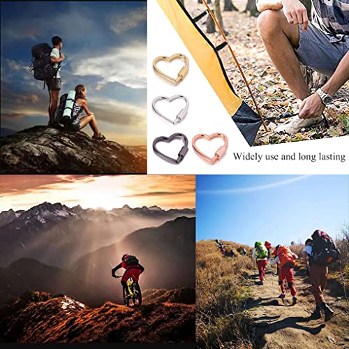 6 pcs 30mm Heart Shape Carabiner Aluminum Ring Keychain Carabiner Bulk Hook Bag for Camping Hiking Fishing Travel Dog Leash by