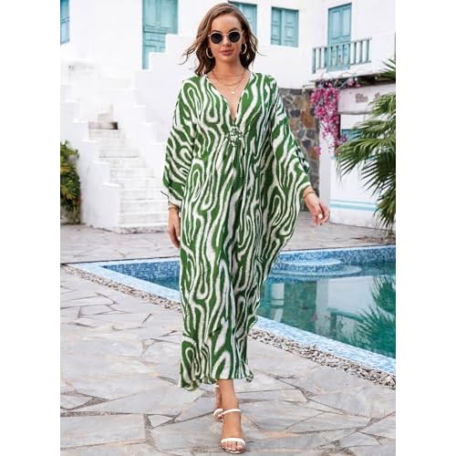 Kaftan Dresses for Women V-Neck Batwing Sleeves Swimsuit Beach Cover Ups Tie Dye Caftan Hawaiian Dress