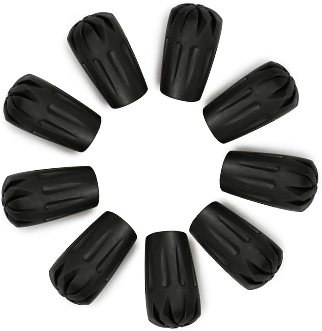 Jakuva Black Rubber Diamonds Trekking Pole Replacement Tip Protectors - Fits Most Standard Hiking Poles - Shock Absorbing, Adds Grip and Stability