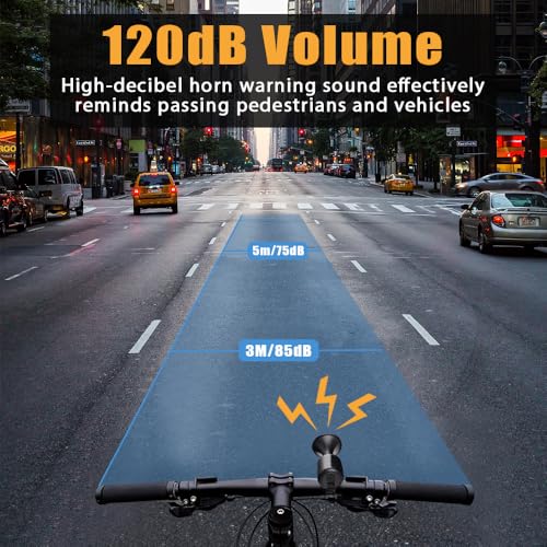 Electric Bike Horn, 120dB Electronic Bicycle Bell with 300mAh Rechargeable Battery Operated/IPX5 Waterproof, Loud Bike Bell for Adults/Kids