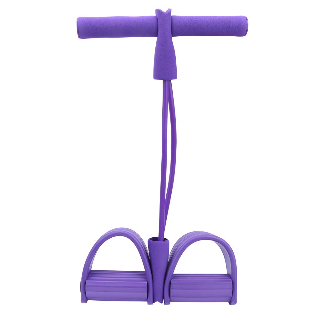 Fitness Pull Rope with 2 Tube Foot Pedal, Elastic Leg Puller for SitUp Abdominal Exercise and Training Equipment (Purple)