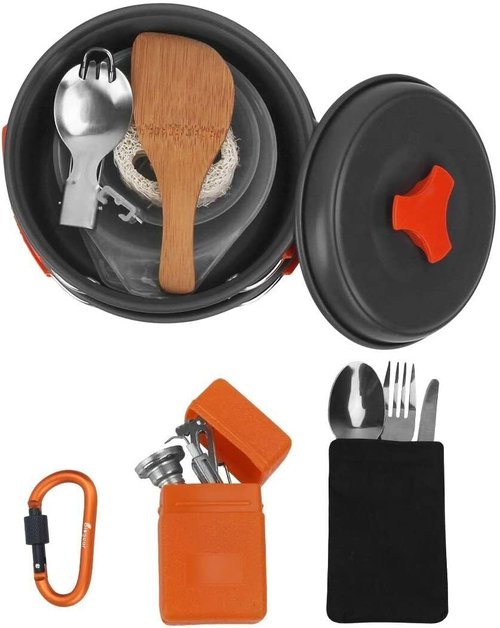 yoyomax 16pcs Camping Cookware Mess Kit, Non-Stick Lightweight Pots Set Portable Outdoor Cookware for Camping Backpacking Hiking Outdoor Cooking and Picnic - Camp Accessories Equipment