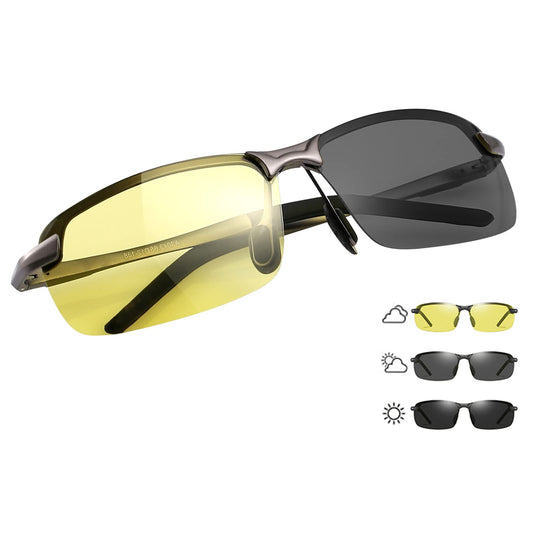 KISSOUL Polarized Photochromic Sunglasses For Men Sports Day & Night Vison Driving Glasses Anti Glare Shades Spring Hinges