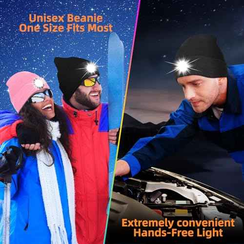 Unisex LED Beanie with Light,3 Adjustable Brightness Levels,Rechargeable Winter Hat for Outdoor Activities