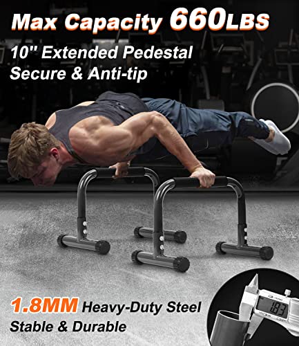 Black 12-Inch Parallettes Push Up Bars for Home Gym & Calisthenics