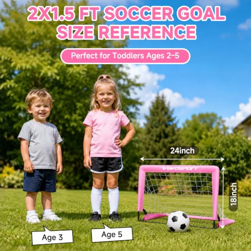 Pink Mini Toddler Soccer Goal Set 2 Pack 2x1.5 ft Backyard Kids Sports