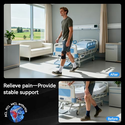 Knee Brace with Side Stabilizers for Women & Men, Adjustable Knee Support for Knee Pain Relief, Meniscus Tear, Arthritis, Tendonitis, ACL, MCL and Sports Injuries (Large)