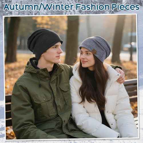 2 Pack Slouch Beanie Warm Mens Womens Soft Beanies Hats Slouchy Oversized Caps Knit Hats Winter Gift for Men