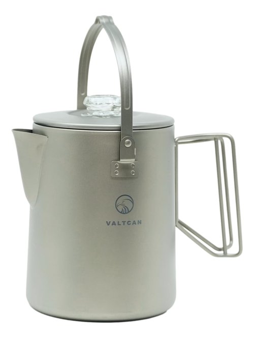 Valtcan Titanium Percolator Coffee Maker Pot 1.5L Filter Brew Ultralight Weight Camping Kettle 50 fl oz 6 Cup Capacity Glass Knob 395g Compact Kettle