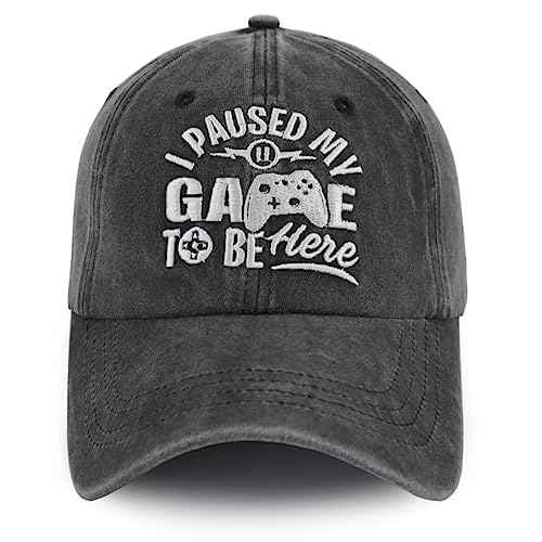 Gaming Hats for Men Women, Funny Video Game Party Decorations Stuff, Birthday Gamer Gifts for Gamers Boys Son Grandson Boyfriend, Adjustable Washed Cotton I Paused My Game To Be Here Baseball Cap