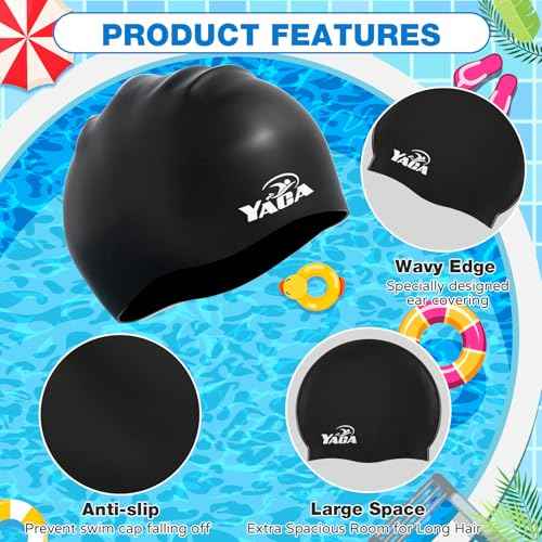 Swim Cap Kids for Long Hair, 2 Pack Silicone Swimming Cap for Boys Girls Aged 3-15, Durable Kids Swim Cap Short Hair, Fit Waterproof Swim Caps for Kids Toddler, with Ear Plugs & Nose Clip