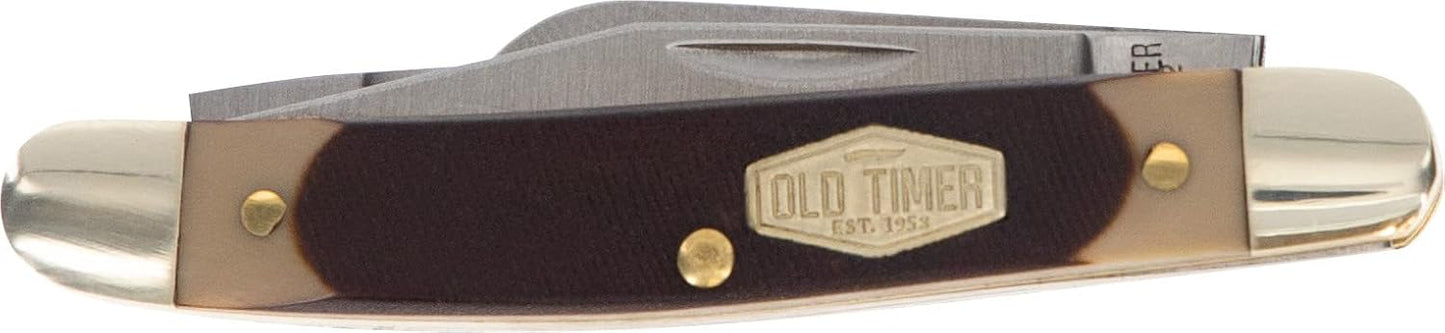 Old Timer 108OT Junior 4.7in S.S. Traditional Folding Knife with 2in Clip Point Blade and Sawcut Handle for Outdoor, Hunting, Camping and EDC