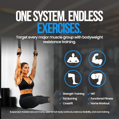 Premium Nylon Suspension Trainer Straps for Full Body Workout, Support 540lbs