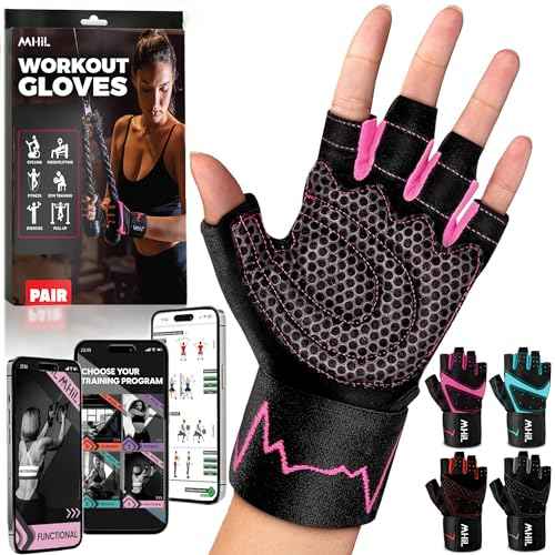 MhIL Workout Gloves for Women ? Breathable Gym Gloves for Women with Palm Protection and Enhanced Grip ? Padded Weight Lifting Glove for Womens with Wrist Wraps Support Weightlifting Exercise Cycling