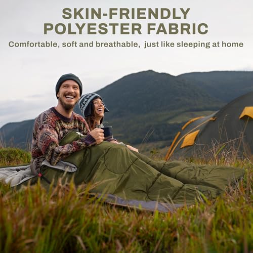 1-Person Lightweight Double Sleeping Bag with Pillows for Camping - Green