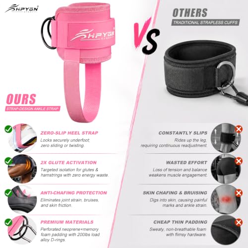 Pink Ankle Straps for Cable Machines Women with Foot Strap - Pair