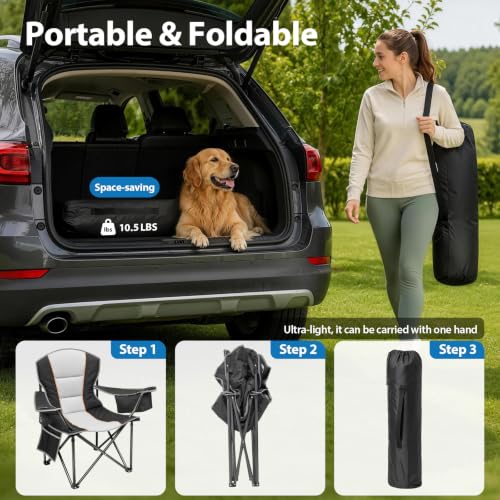 Oversized Camping Chair 2 Pack Heavy Duty Folding Lawn Chairs 500LBS Support