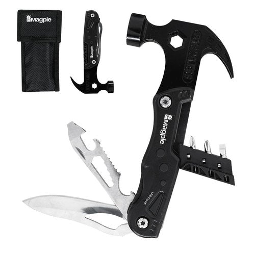 Magpie Hammer Multitool, 19 in 1 Essential Heavy-Duty Multipurpose Tool, Camping Accessories Survival Gear, Birthday Gift for Him Men Husband Son