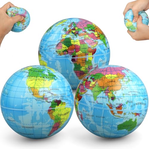 Mini Earth Stress Balls 3 Pack - Foam Globe Sensory Toys for Kids & Adults