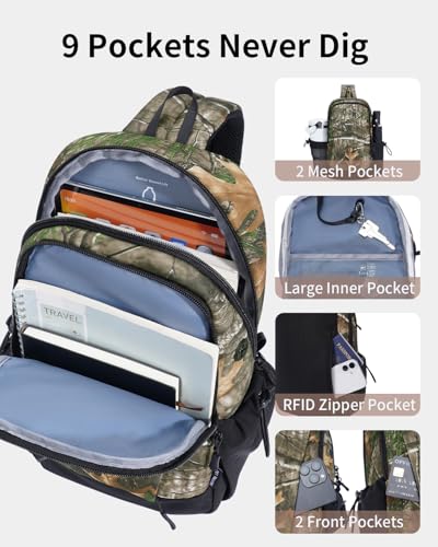 Anti-Theft Crossbody Bag RFID Blocking Water Resistant Sling Backpack Camouflage