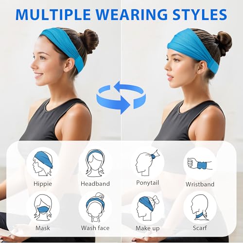 Sukeen Wide Headbands for Women, Instant Cooling Elastic Non-Slip Workout Headbands, Moisture-Wicking Sports Sweatbands for Gym, Yoga, Running, Fitness