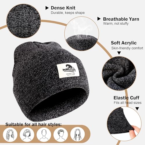 Unisex Winter Beanie Hats - Black, Gray, Navy Mix, Soft & Warm, 3-Pack