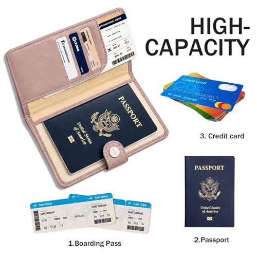 Travel RFID Passport Holder Wallet for Women and Men Dusty Pink