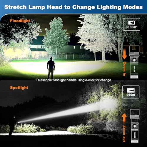PHILIPS Flashlights High Lumens Rechargeable with Ignition Lens,2000lm Tactical Flashlights with Camping Lamp,2 Colors Zoomable 5Modes Reverse Charging LED Bright Flashlight for Home Outdoor Gift