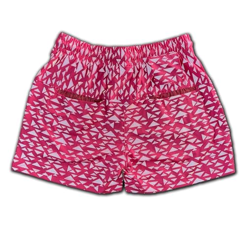 Mens Party Booty 4in Inseam Shorts, Zippered Pockets, Rave & Festival Shorts LGBTQ, Gay Weekender - UV Pink Neon Reflective Triangles, XL