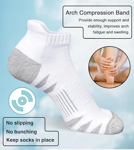 Heyoboy Men's Athletic Cushioned Ankle Socks 9-12 White - Pack of 5 Pairs