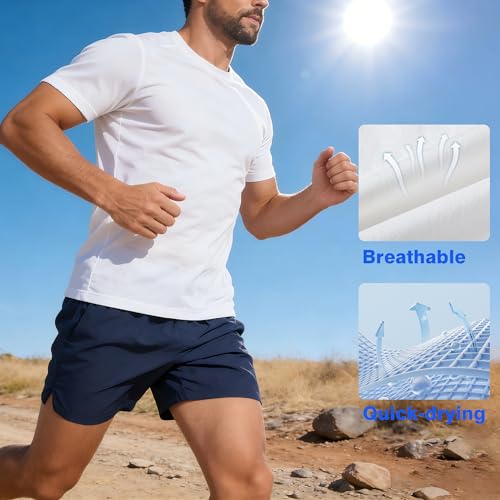 Men's Quick Dry Short Sleeve T-Shirt Pack - Breathable Moisture-Wicking Fitness Shirts - Medium / White Gray Black