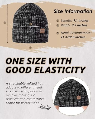 MSDC 3 Pack Winter Beanies for Men Women - Fleece Lined Knit Hats - Mix Black Beige Gray