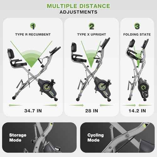 Exercise Bike, 5 in 1 Foldable Stationary Bike for Seniors, 16-Level Adjustable Magentic Resistance, Indoor Workout Bike with 330LB Capacity, Comfortable Seat Backrest X-bike
