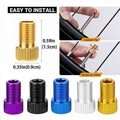 Presta Valve Adapter, 5 Pcs Presta to Schrader Adapters, French/UK to US Bike Valve Adapter with 15 pcs Valve Caps, Bicycle Pump Adapter for Mountain Bike, Road Bike and Cars (Blue)