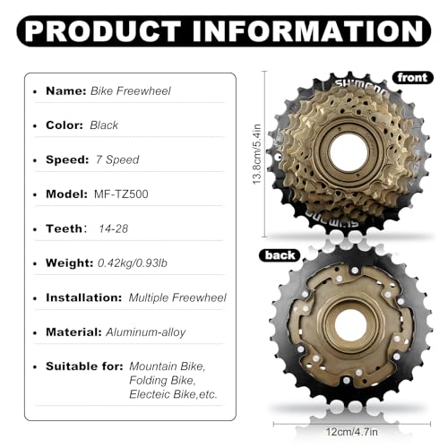 Bike Freewheel 7-Speed Tourney/TY MF-TZ500 Screw On Multiple Freewheel Bicycle Multiple Freewheel 14-28 Tooth (TZ500-7/14-28T)