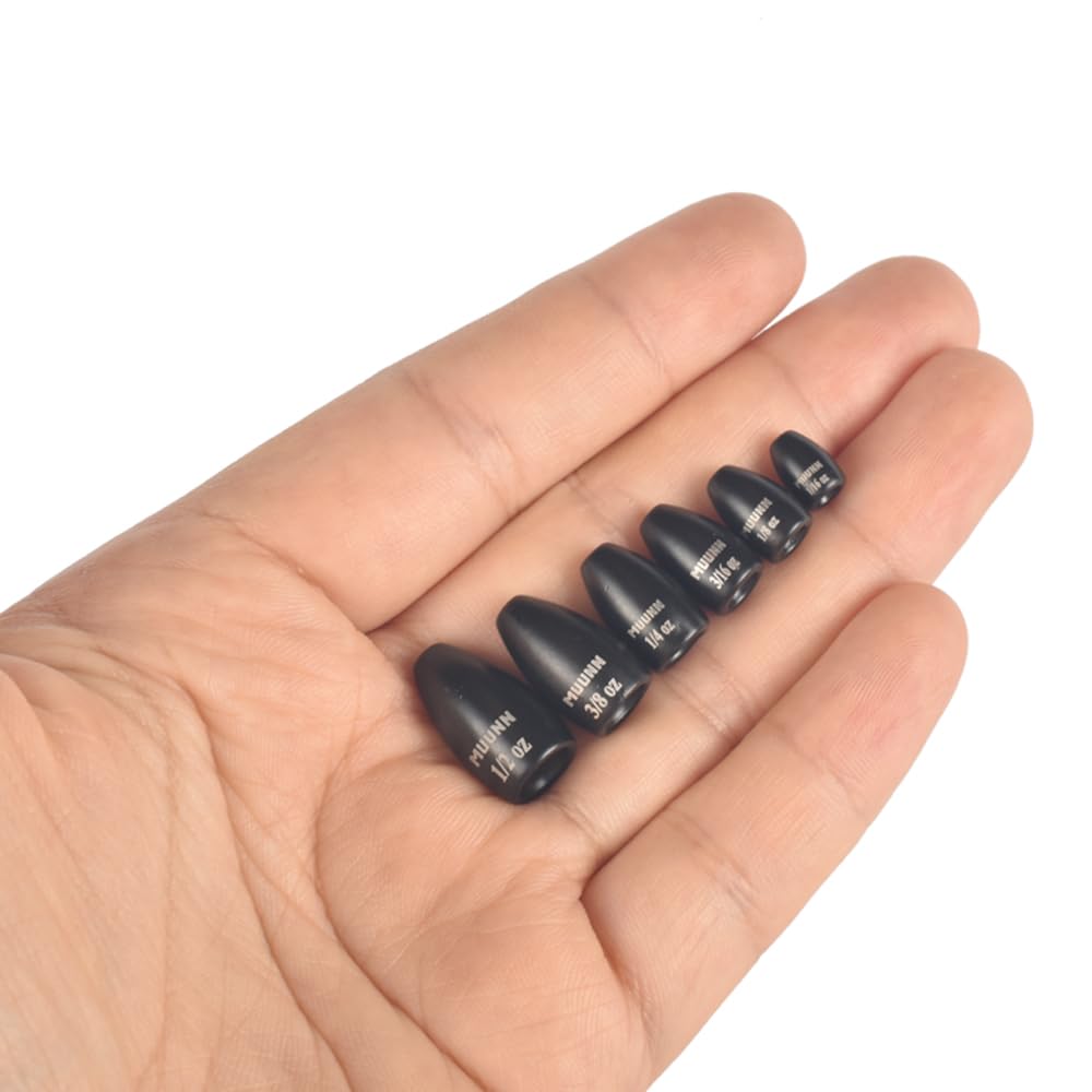 MUUNN 30Pcs Tungsten Fishing Weights Sinkers Kit, Tungsten Worm Weights Set Assortment Size with Fishing Tackle Box for Bass Fishing