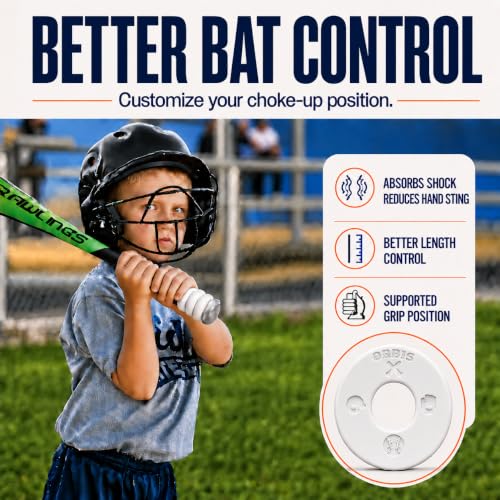 White Baseball Icon Bat Grip Choke Up Rings 4 Pack - Soft Silicone Youth Bat Accessories