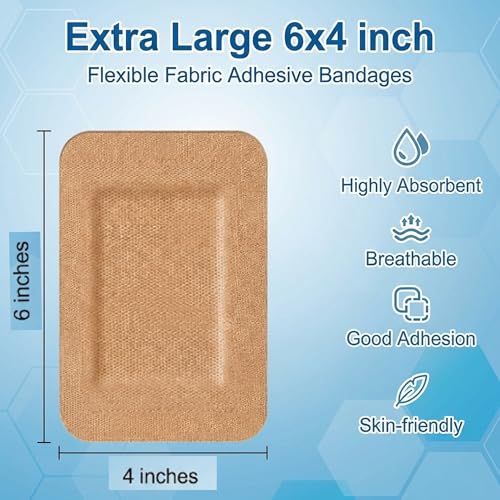 Extra Large Flexible Adhesive Bandages Bulk 12 Pack - 6 x 4 Inches, Skin-Friendly, Breathable, Non-Stick Pad, Individually Wrapped