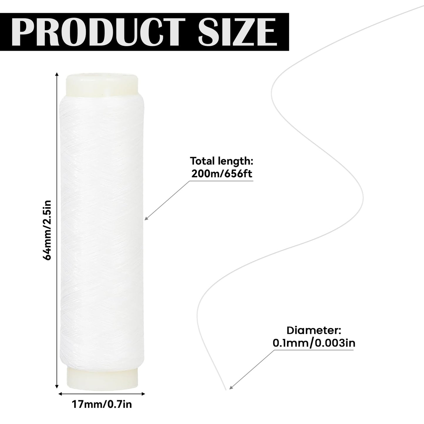 2 Pcs Fishing Thread Elastic Bait Thread for Fishing Nylon Fishing String Invisible Fishing Line 0.1mm 656 Ft per Spool Elastic Bait Thread Clear Stretchy String for Salmon Sturgeon Catfish