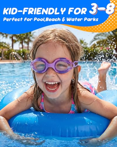 Kids Swim Goggles Anti-Fog Pool Goggles for Ages 3-8 Pink & Purple