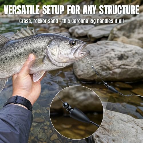 Pre-Rigged Carolina Rig for Bass Fishing - Black / 3/4oz
