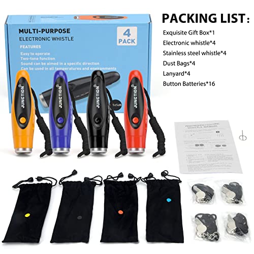 4 Pack Electronic Whistles with 3 Tones for Coaches and Referees - Color Variations