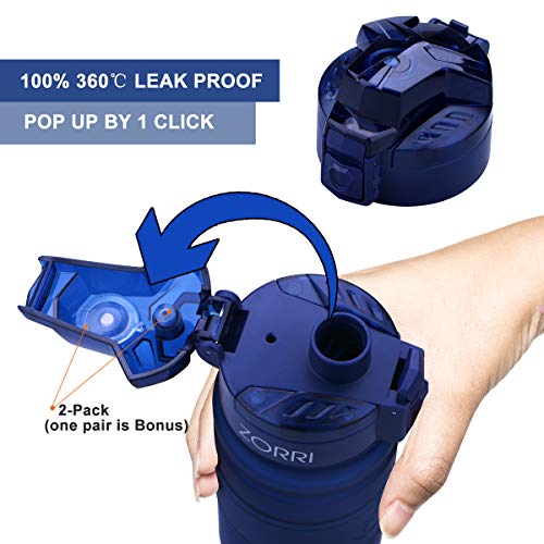 ZORRI Sports Water Bottle 17oz Dark Blue BPA-Free Leak-Proof Tritan with Filter