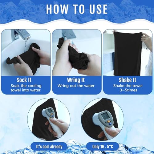 Hosuly 6 Pack Cooling Towels 40x12 Inches - Black Neck Wraps for Hot Weather