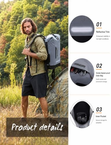 IDRYBAG Waterproof Dry Backpack 30L Gray for Kayak & Outdoor Adventures