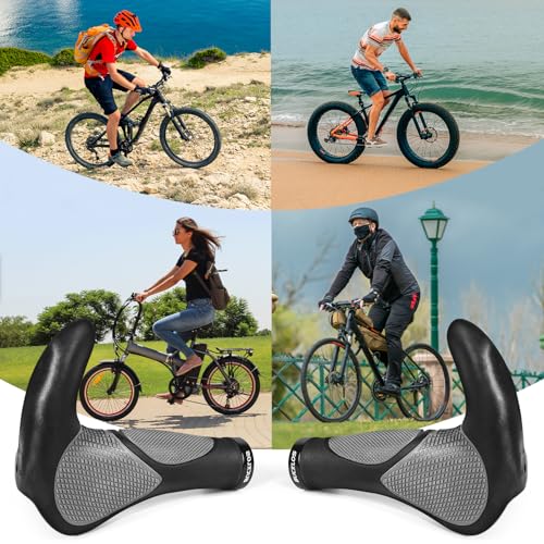 BUCKLOS Ergonomic Bike Handlebar Grips Black-Grey Lock-On MTB Bar Ends