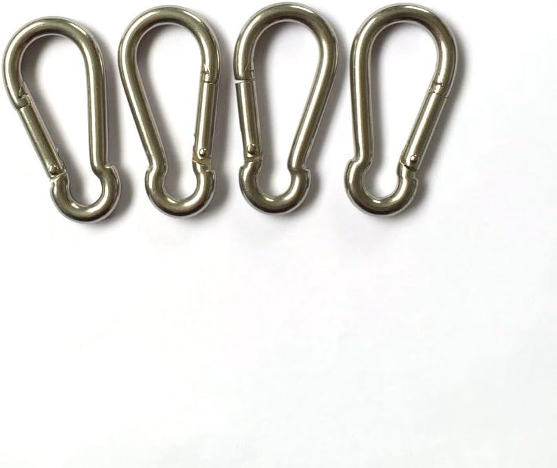 Jingyi 4mmx40mm Carabiner Clip Heavy Duty Snap Hook, 316 Stainless Steel Spring Clip Keychain, Holds Up to 40lbs(Max), Home use, 4pcs