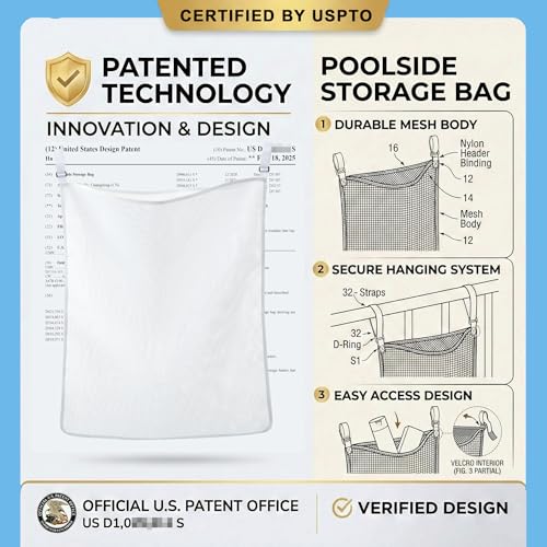 Poolside Mesh Storage Bags 1 Pack - Adjustable Straps Above Ground Pool Organizer