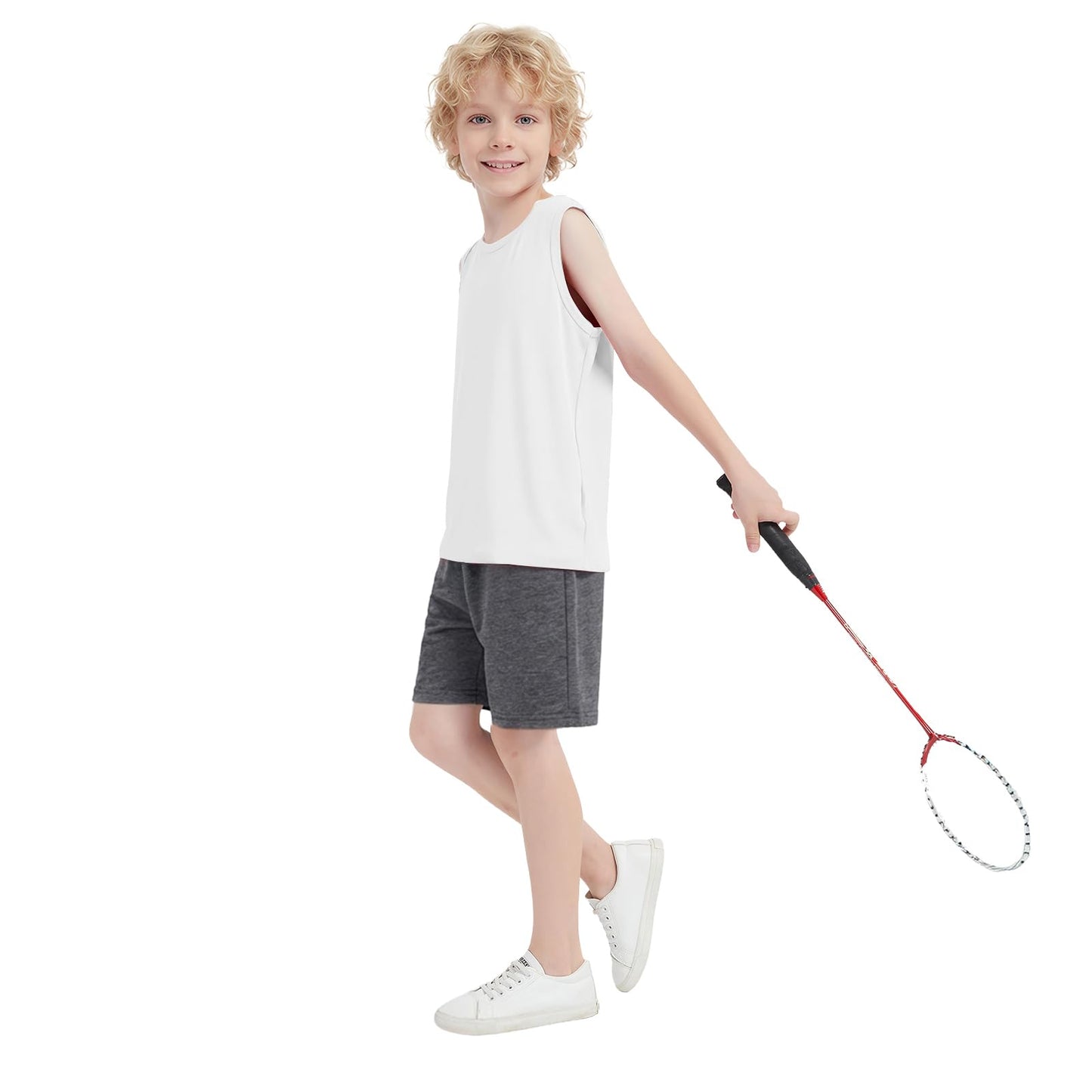Fulmenax 4 Pack Boys/Toddler French Terry Cotton Shorts with Drawstring for Kids Summer Athletic Casual Short Elastic Waist
